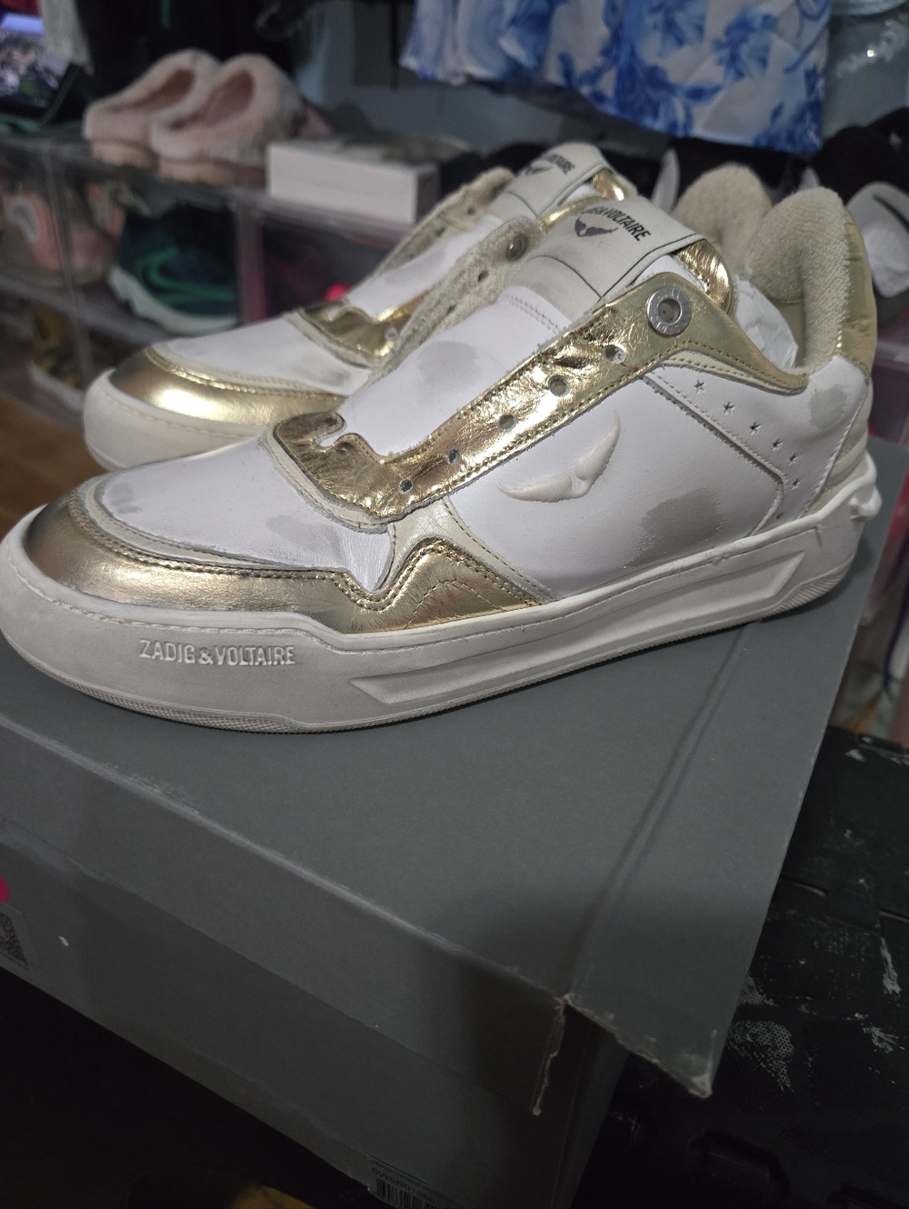 Zadig & Voltaire White and Gold Low-Top Sneakers